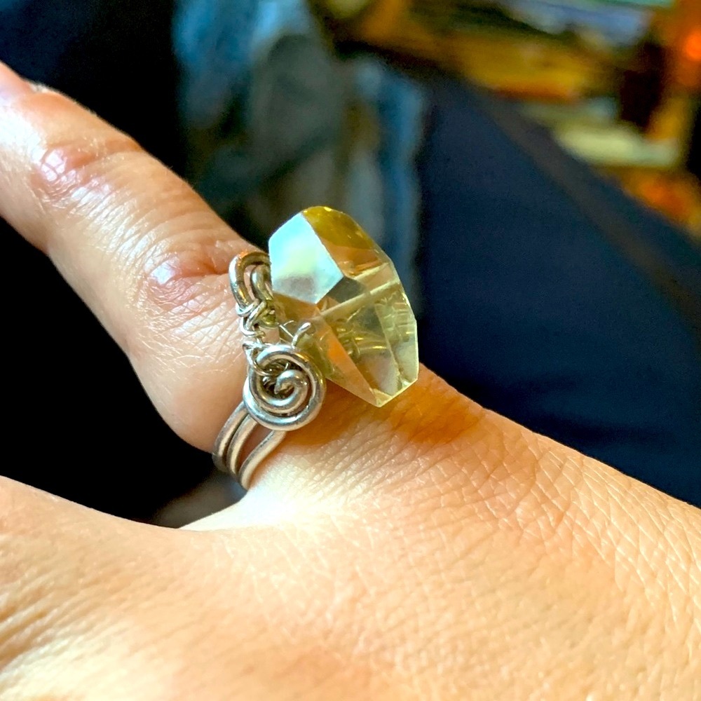 Faceted Smokey Quartz Gemstone Sterling Silver Wire Wrapped Ring
